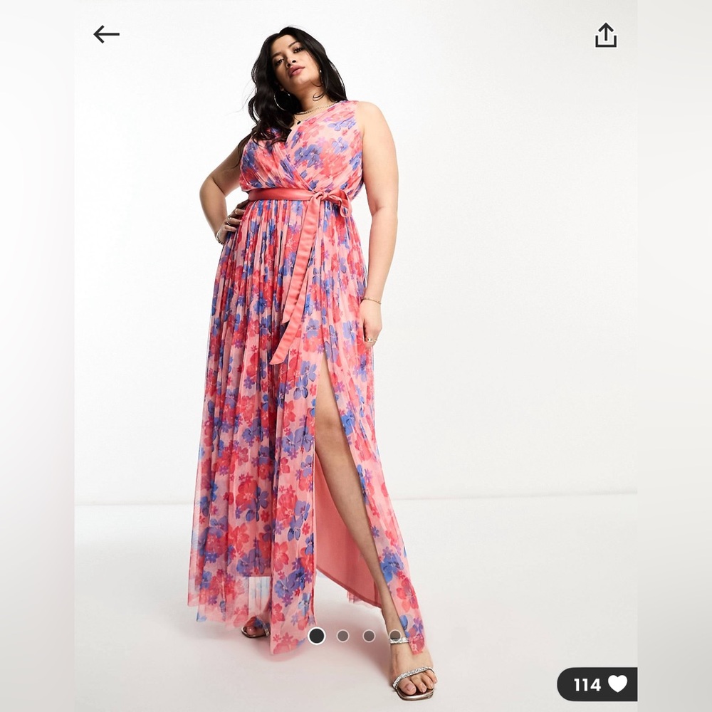 Anaya Plus wrap front tulle maxi dress in multi floral